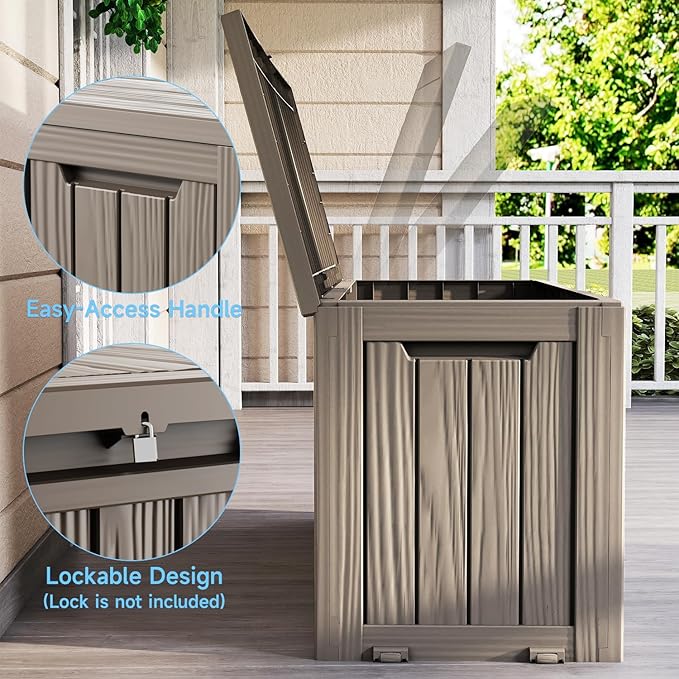 Pepe Tee Waterproof Resin Deck Box, Outdoor Storage Bin for Patio Furniture Cushions, All-Weather Garden Organizer & Seating Bench, Coffee