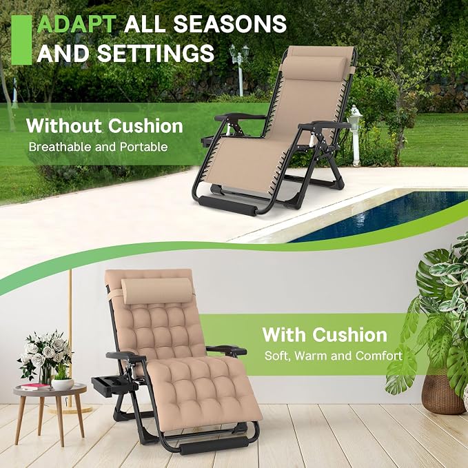 ZENPETIO Oversized Zero Gravity Chair, 33In XXL 500LBS with Cushion | Anti Gravity Recliner Lounge Chair with Aluminum Alloy Lock & Footrest, 90-170° Adjustable, for Lawn Patio Indoor Outdoor