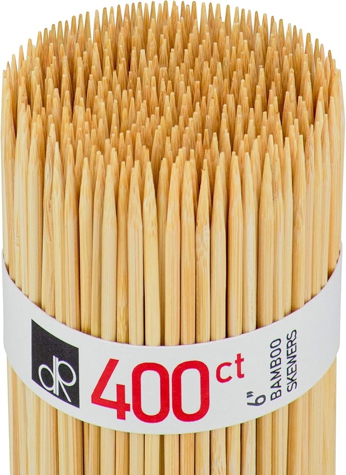 DecorRack Natural Bamboo Skewer Sticks, 400 Pack of 6 inch Organic Wooden Barbecue Kabob Skewers, Best for Grill, BBQ, Kebab, Marshmallow Roasting or Fruit Sticks