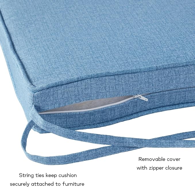 Outdoor 18 inch Square Patio Dining Chair Pads – Comfortable Fiber-Filled Seat Cushions with Ties, Reversible Polyester Fabric - Denim, Set of 4