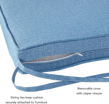 Outdoor 18 inch Square Patio Dining Chair Pads – Comfortable Fiber-Filled Seat Cushions with Ties, Reversible Polyester Fabric - Denim, Set of 4