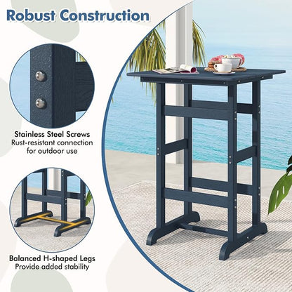 GIANTEX 42" Height Outdoor Tall Bar Table, HDPE Square Pub Tables with Wood Grains, High Top, Cocktail Bistro Table for Adirondack Chairs, Patio, Garden, Poolside, Yard, Balcony, Navy