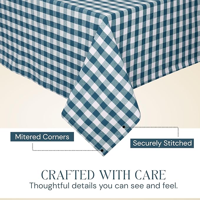 Gingham Buffalo Check 60"x84" Tablecloth 100% Cotton Washable Rustic Rectangle Table Cover Decorative for Gifts, Dining, BBQ, Buffet Parties & Camping - Teal