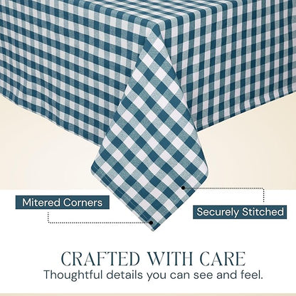 Gingham Buffalo Check 60"x84" Tablecloth 100% Cotton Washable Rustic Rectangle Table Cover Decorative for Gifts, Dining, BBQ, Buffet Parties & Camping - Teal