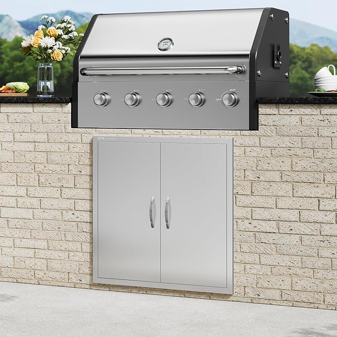 VEVOR BBQ Access Door, 31W x 31H Inch Double Outdoor Kitchen Door, Stainless Steel Flush Mount Door, Wall Vertical Door with Handles, for BBQ Island, Grilling Station, Outside Cabinet