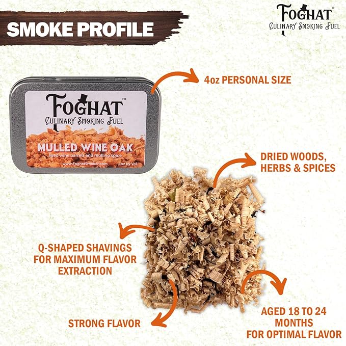 Foghat Cocktail Smoker Wood Chips - 4oz Mulled Wine Oak Shavings for Smoker, Whiskey & Drink Infuser Kit - Natural, Culinary Wood Smoking Chips for Hand held Cocktail Smoke Gun & Bourbon Drink Smokers
