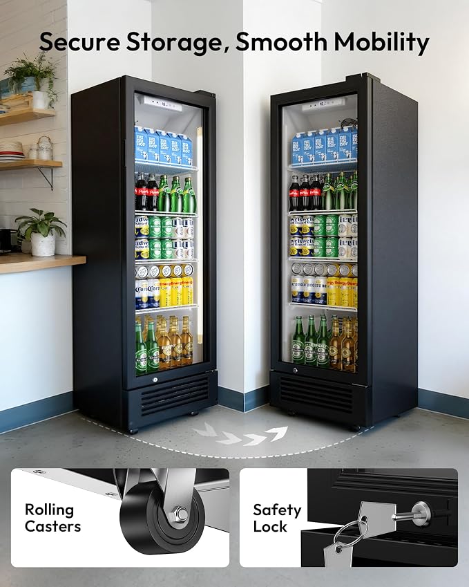 EUHOMY 9 Cu.Ft Commercial Beverage Refrigerator with Glass Door, Display Refrigerator LED Light & Adjustable Shelves, Commercial Refrigerator with Lock, Display Fridge for Bar, Office, Restaurant