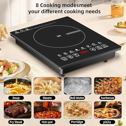Single Burner Induction Cooktop,Hot Plate with 6 Cooking Modes, portable cooktop with LCD touch control,9 Levels &3H Timer,1800W 110V Portable induction Cooktop