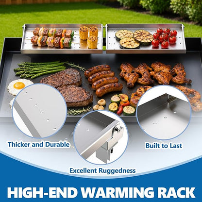 SafBbcue Griddle Warming Rack for Blackstone 36" Griddles, Reversible Warming Rack for Blackstone Flat Top Griddle Accessories to Expand Cooking Space, Universal Stainless Steel Side Shelf, 2 Pack