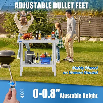 KUARBARR Stainless Steel Table for Prep & Work with Undershelf 24 x 36 Inches NSF Metal Commercial Kitchen Prep Table with Adjustable Under Shelf Worktable for Restaurant Home Outdoor