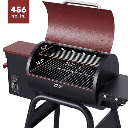 Jocoevol Pellet Smoker Grill Wood Pellet grill Electric Bbq Grills for Outdoor with Auto Feed & Pid Temperature Control 180-425°F, 456 Sq.In Cook Area, 6-In-1 Bbq Grill & Rain Cover For Backyard