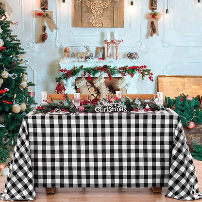 B-COOL Buffalo Plaid Tablecloth Christmas Checkered Tablecloths Black and White Table Linen 56x120 inch for Home Party Thanksgiving Picnic Table Decorations