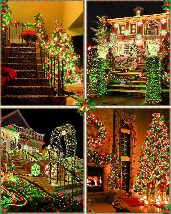 552FT 1400LED Red and Green Christmas Lights Outdoor, Extra Long Outdoor String Lights Waterproof, Timer & Memory, 8 Modes Dimmable Plug in Fairy for Outside Tree Wedding Patry