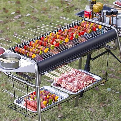 Portable Charcoal Grill for Camping BBQ Grills, Outdoor Barbecue Grill with Thickened Stainless Steel Fire Rod, Foldable & Removable Rack for Smoking and Grilling, A-1