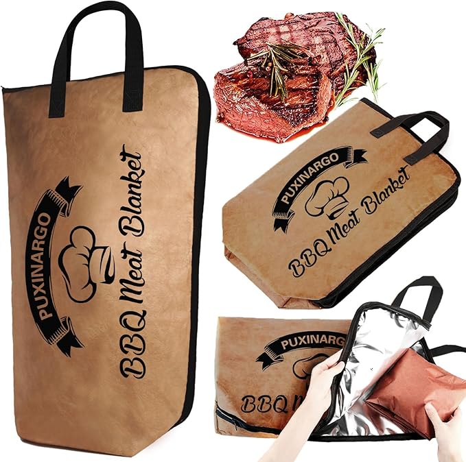 BBQ Blanket for Resting Meat, Puxinargo Brisket Blanket Meat Resting Bag for Smoking, Grilling Meat Insulated Resting Bag with Wide Mouth & Reinforced Handles for Large Brisket/Turkey, Extra Large 26"