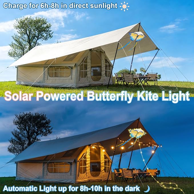 Toodour Solar Butterfly Lights Outdoor, 2.9Ft 174 LED Waterproof Kite Butterfly Garden Decor, 8 Modes Warm White Solar Garden Lights for Home Yard Patio Camping Decor - Blue & Yellow Butterfly