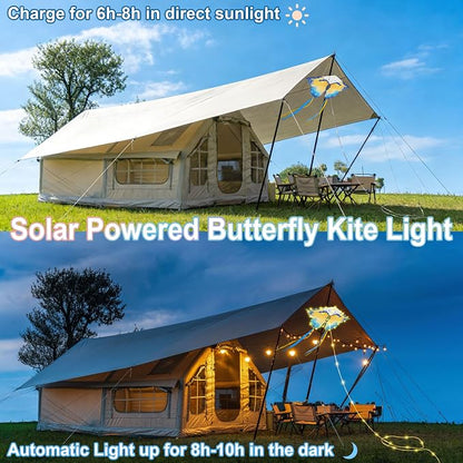 Toodour Solar Butterfly Lights Outdoor, 2.9Ft 174 LED Waterproof Kite Butterfly Garden Decor, 8 Modes Warm White Solar Garden Lights for Home Yard Patio Camping Decor - Blue & Yellow Butterfly