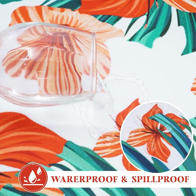 SquarePie Rectangle Outdoor Tablecloth with Umbrella Hole 60x84 inch,Water Resistant SpillProof Patio Zippered Table Cloth for Spring Summer Camping Garden Poolside Picnic BBQS,Palm Leaf Orange Flower