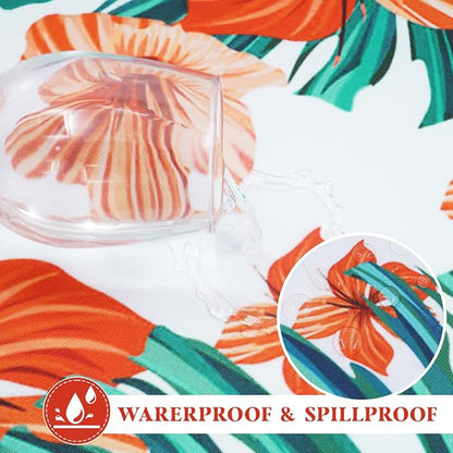 SquarePie Round Outdoor Talecloth with Umbrella Hole and Zipper 60 Inch,Water Resistant SpillProof Patio Table Cloth Cover for Spring Summer Camping Garden Poolside Picnic,Palm Leaf Orange Flower