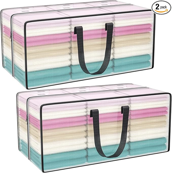Clear Storage Bags with Zipper, Large Moving Bags Heavy Duty Extra Large, Plastic Storage Totes for Clothes, College dorm Packing Bag with Strong Handles | 2 Pack Clothes Storage Bags Totes Space Saving Moving Boxes Bins Packing Bags for College Dorm C...