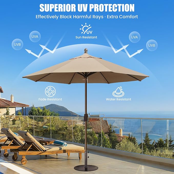 EliteShade USA 10-Year-Non-Fading 10Ft Market Patio Umbrella, UPF 50+ UV Protection Performance Sun Umbrella, Heavy Duty Commercial Grade Outdoor Table Umbrella with Crank, Windproof Vented Top for Garden, Pool, Deck and Outdoor Playsets, No Tilt, Heat...