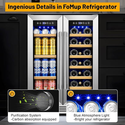 24" Dual Zone Wine and Beverage Refrigerator, Under Counter/Freestanding | 20-Bottle & 90-Can large capacity, Upgraded cooling performance, Digital temp display, Energy efficient, Home bar kitchen