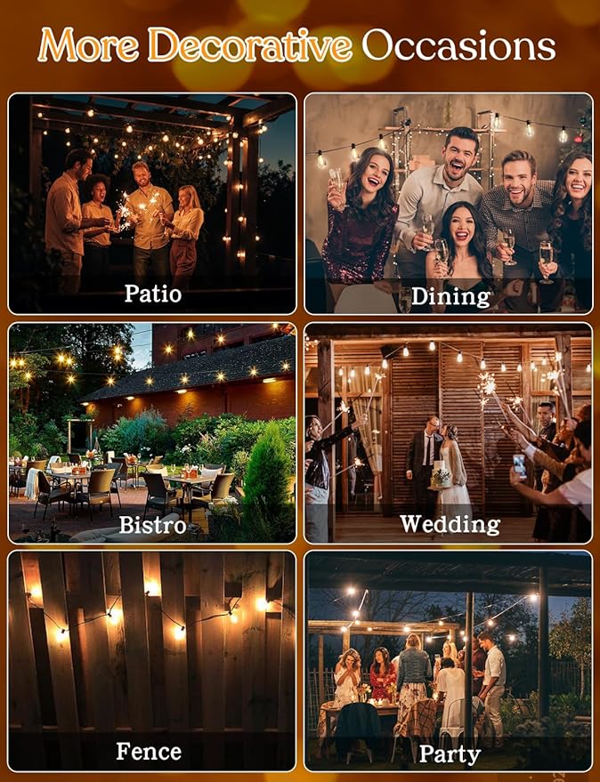 YOYONACY 50 FT Outdoor String Lights - LED Waterproof Patio Lights with Dimmer Remote - Edison Bulbs for Porch, Backyard & Cafe/Bistro