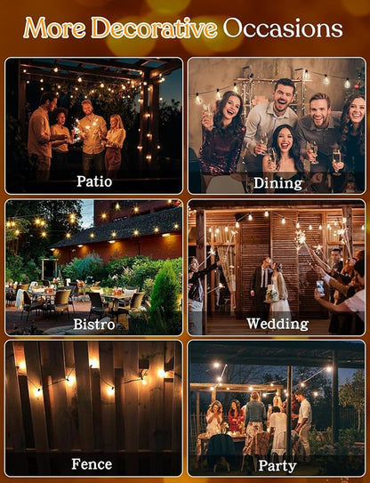 YOYONACY 50 FT Outdoor String Lights - LED Waterproof Patio Lights with Dimmer Remote - Edison Bulbs for Porch, Backyard & Cafe/Bistro