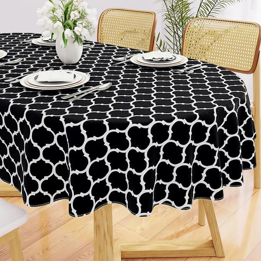 Smiry Oval Table Cloth, Waterproof Vinyl Tablecloths with Flannel Backing for Oval Tables, Wipeable Spillproof Plastic Tablecloth for Dining, Camping, Indoor and Outdoor (60"x84", Black)