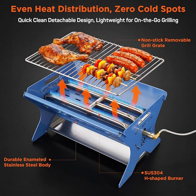 QuliMetal Portable Camping Grill, Foldable 3-in-1 Charcoal Wood Gas BBQ Grill with Carry Bag, Heavy-Duty Stainless Steel Fire Pit for Outdoor Cooking Backpacking Tailgating Patio Backyard