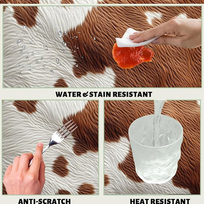 Cow Fur Texture Decorative Rectangle Tablecloth Cowhide Animal Brown Fur Pattern Rectangle Polyester Table Cloths Kitchen Table Cover for Dining BBQ Picnic Coffee Table 52 x 70 Inch 4-6 Seats
