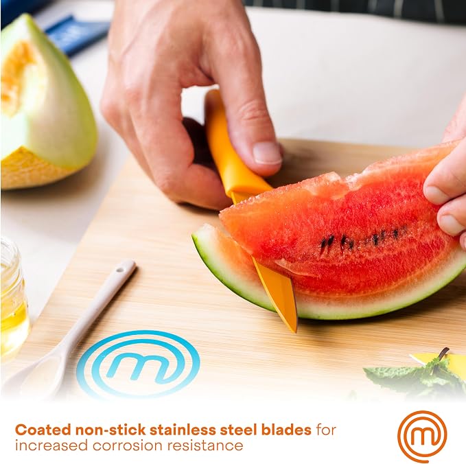 MasterChef Knife Set with Block, 7pc Kitchen Knives Set with Holder, Color | Knife Block Set with Sharp Stainless Steel Blades for Precise Cutting with Non Stick Coating & Soft Touch Easy Grip Handles