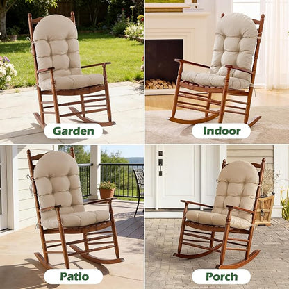 Rocking Chair Cushions, Indoor/Outdoor Adirondack Chair Cushion, Waterproof and Fade-Resistant Rocking Chairs Pads, Non-Slip Tufted High Back Patio Chairs Cushions with Ties, 44x19x4 Inch, Beige