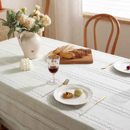 Chassic 60 x 84 inches Farmhouse Style Linen tablecloths, Wrinkle Resistant Washable Dining Room Table Cloths for Rectangle Tables - Hemstitch Beige