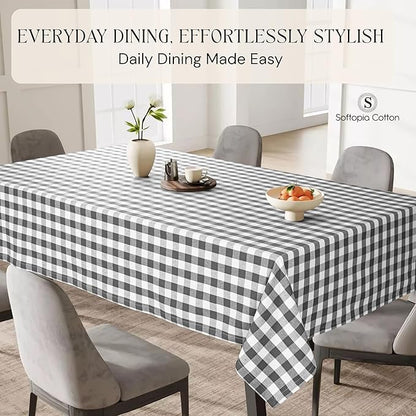 Gingham Buffalo Check 60"x84" Tablecloth 100% Cotton Washable Rustic Rectangle Table Cover Decorative for Gifts, Dining, BBQ, Buffet Parties & Camping - Grey