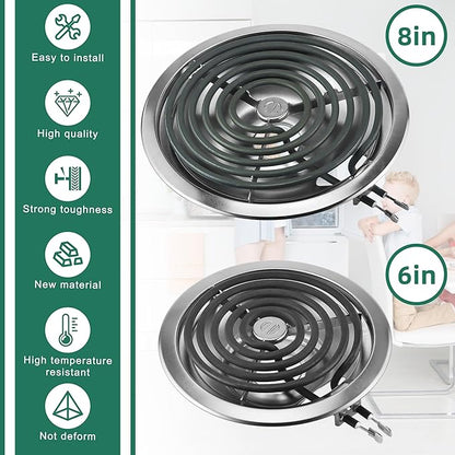 Silver Burner Drip Pans WB31T10010(6") WB31T10011(8") Electric Stove Burner Replacement WB30M1(6") WB30M2(8") WB17T10006 Terminal Block Compatible for G-E Hot-point Ken-more by MIFLUS