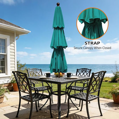 EliteShade USA 10-Year-Non-Fading 10ft 3-Tier Market Patio Umbrella, Commercial Grade Outdoor Table Umbrella with Crank Open, Windproof & UPF 50+ UV Protection, Heavy Duty Ventilation for Garden, Deck, Pool, Backyard, Beach & Bistro, No Tilt, Teal