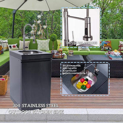 85-Inch Outdoor Kitchen Bar Island Grill with 72000 BTU, Propane Gas, 4-Burner Outdoor Kitchen Bar Island Grill with Wine Cooler Compact Refrigerator, Rotisserie Kit, and Stainless Steel Sink-Black