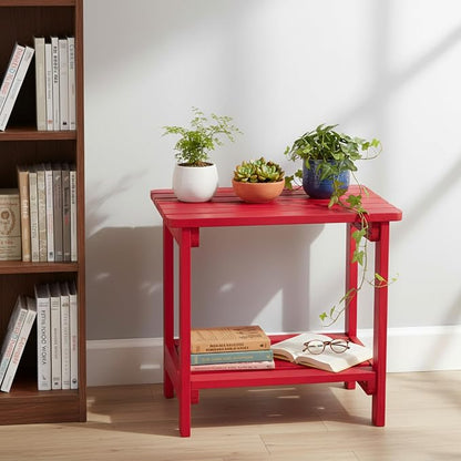 Shine Company Providence Rectangular Solid Wood Side Table, Outdoor Adirondack Patio Table, Chili Red
