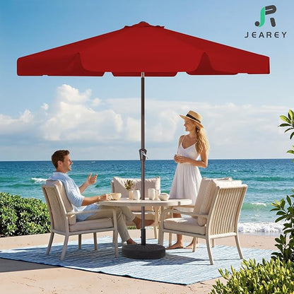 JEAREY 9 FT Patio Umbrella Outdoor, Table Umbrellas Market Umbrella w/Push Button Tilt/Crank, 8 Sturdy Ribs(Red)
