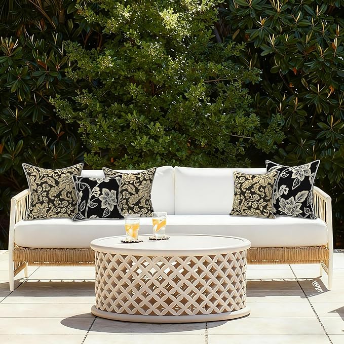 LVTXIII Outdoor Pillow Covers Set of 2, Patio Waterproof Throw Pillow Cases Fade Resistant Accent Pillow Covers for Spring Summer Garden Decoration, 16x16 Inch, Jacobean Black