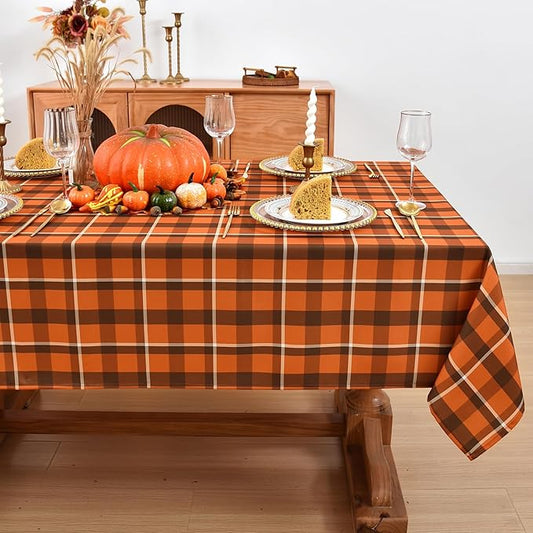 Gingham Plaid Tablecloth - Rectangular 58x102 Inch Water Resistant Thanksgiving Table Cloth for Indoor/Outdoor Use - Seasonal Fall Harvest Table Cover for Halloween, Picnics, and Parties