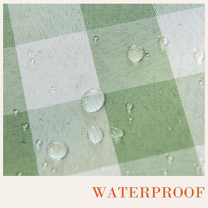 Green and White Gingham Tablecloth, Spring Plaid Waterproof Table Cover for Easter, Indoor Dining, Kitchen Table, Garden Picnic, Washable Rectangle Tablecloth for Home Use, 60" Round