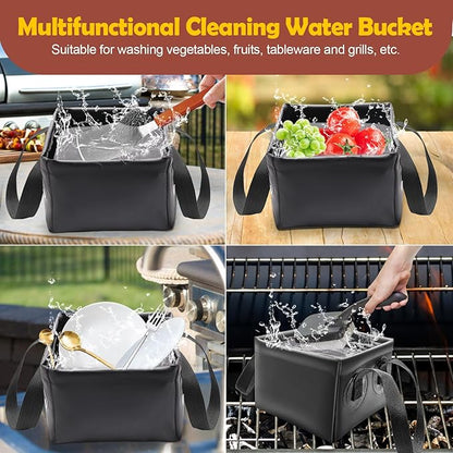 AHIER Collapsible Grill Brush Water Bucket & Dunk Tank for Stainless-Steel Grates, Steam Grill Brush