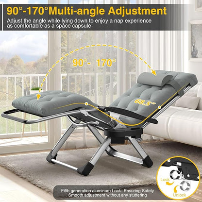 Suteck Zero Gravity Chair, Folding Lounge Chairs with Aluminum Alloy Lock | Folding Patio Recliner w/Removable Pad, Adjustable Headrest and Side Tray for Outdoor Patio, Lawn, and Camping