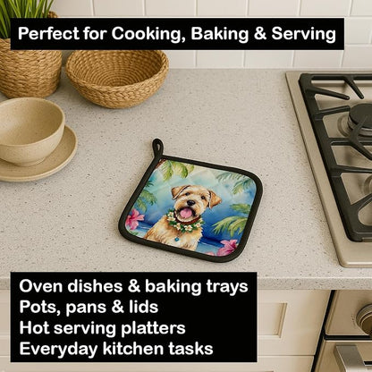 Caroline's Treasures Wheaten Terrier Luau Pair of Pot Holders Kitchen Heat Resistant Pot Holders Sets Oven Hot Pads for Cooking Baking BBQ, 7 1/2 x 7 1/2