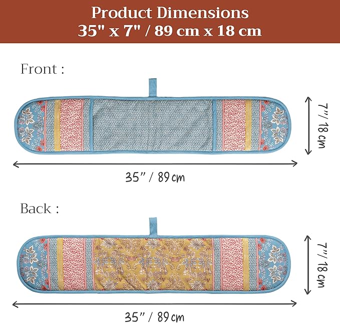 Maison d' Hermine Double Oven Mitts 100% Cotton 7"x35" Double Oven Mitt Heat Resistant BBQ Cooking Gloves with Loop Baking Grilling Kitchen Hotel Home Farmhouse Spring Summer (Marquise)