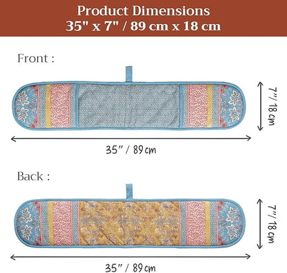 Maison d' Hermine Double Oven Mitts 100% Cotton 7"x35" Double Oven Mitt Heat Resistant BBQ Cooking Gloves with Loop Baking Grilling Kitchen Hotel Home Farmhouse Spring Summer (Marquise)