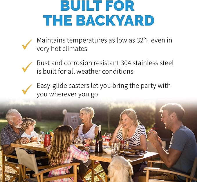 NewAir 15” Outdoor Beverage Fridge | Freestanding or Built-In Under counter Refrigerator for Outside Patio | Weatherproof Outdoor Fridge for 90 Cans with Detachable Castors | Stainless Steel