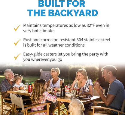 NewAir 15” Outdoor Beverage Fridge | Freestanding or Built-In Under counter Refrigerator for Outside Patio | Weatherproof Outdoor Fridge for 90 Cans with Detachable Castors | Stainless Steel